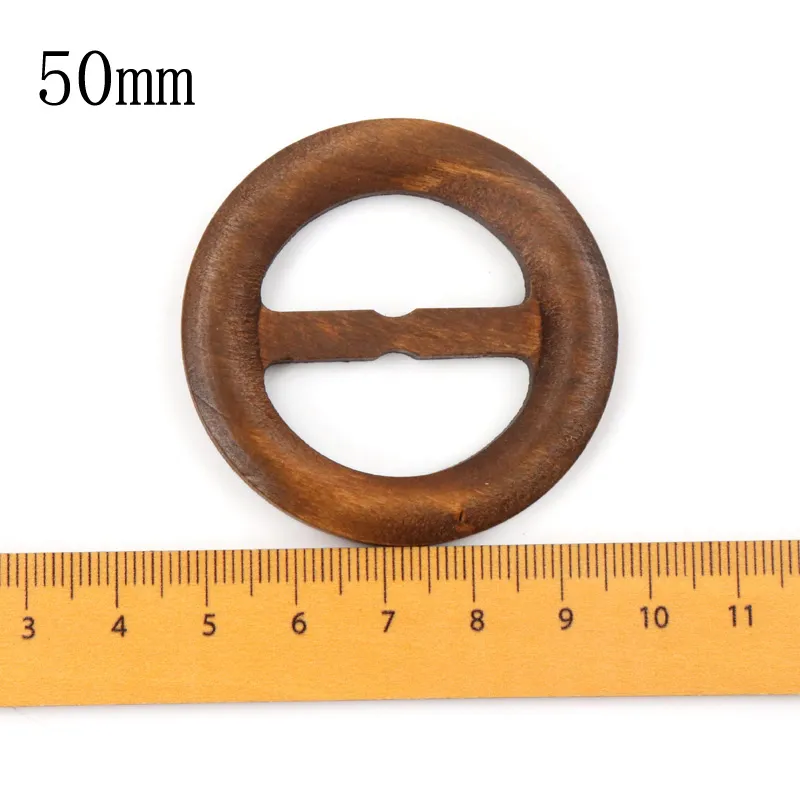 Mix Round Shape Garniture Handmade Wooden Crafts Belt Buckle Ring Wood Clothes Accessories Sewing Children DIY 50-60mm 5pcs