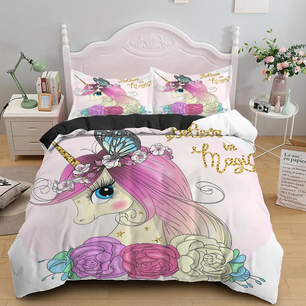 Enfants d'ensembles de literie Cadeaux Unicorn et colorés à cheval pour les chevaux de cheval pour enfants pour enfants garçons 2/3 pcs Single Pink Quilts