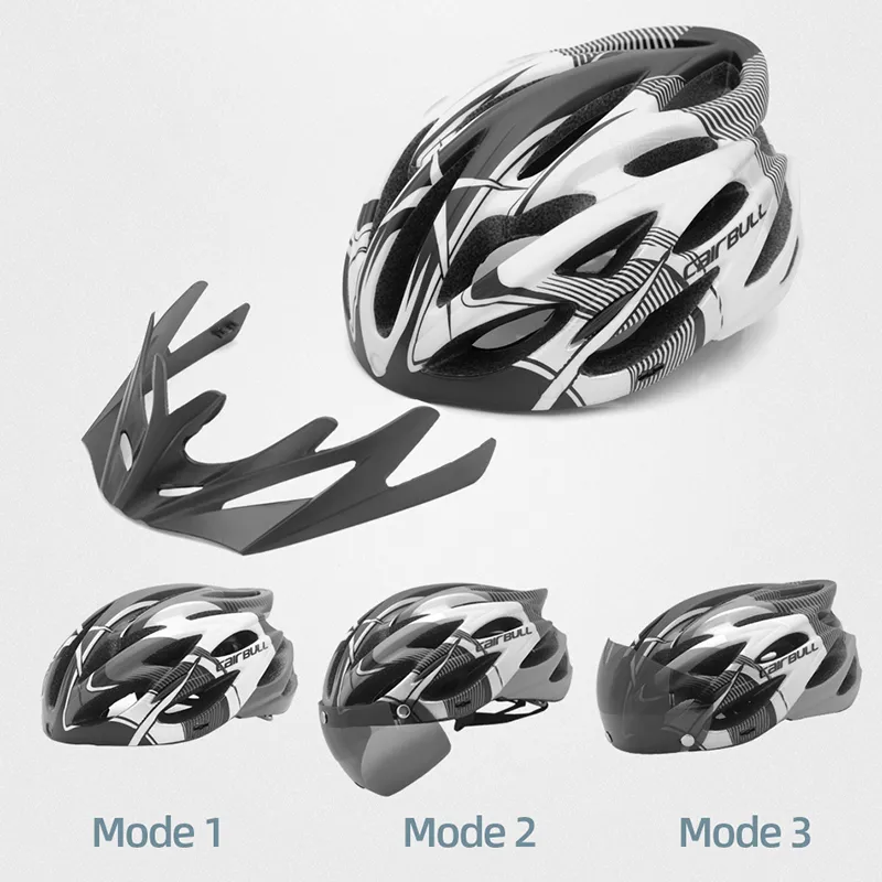 Casco da MTB/strada Cairbull Casco da ciclismo ultraleggero Occhiali magnetici con fanale posteriore Casco da bici integrale Visiera parasole rimovibile