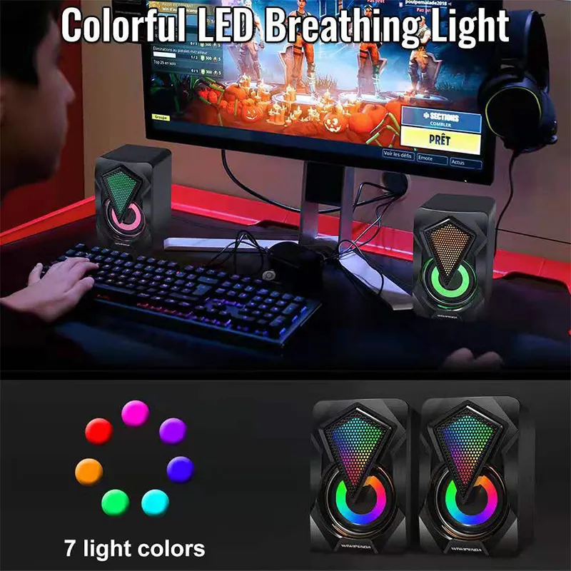 USB Wired Computer Speakers LED PC Speaker 3D Stereo Sound Surround ...