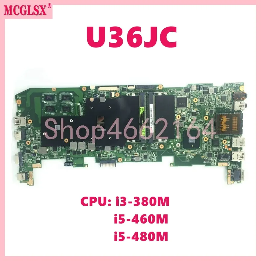 Moderkort U36JC I3380M/I5460M/I5480M CPU GT310M/1GB Notbok Mainboard för ASUS U36JC U36J U36 LAPPT MODERBOARD 100% Testad OK