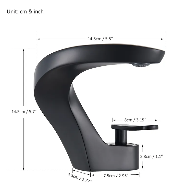 Quyanre Matte Black Waterfall Basin Faucet الحمام الأسود صنبور مقبض واحد خلاط الصنبور حوض الصنبور Mitigeur salle de mixer صنابير