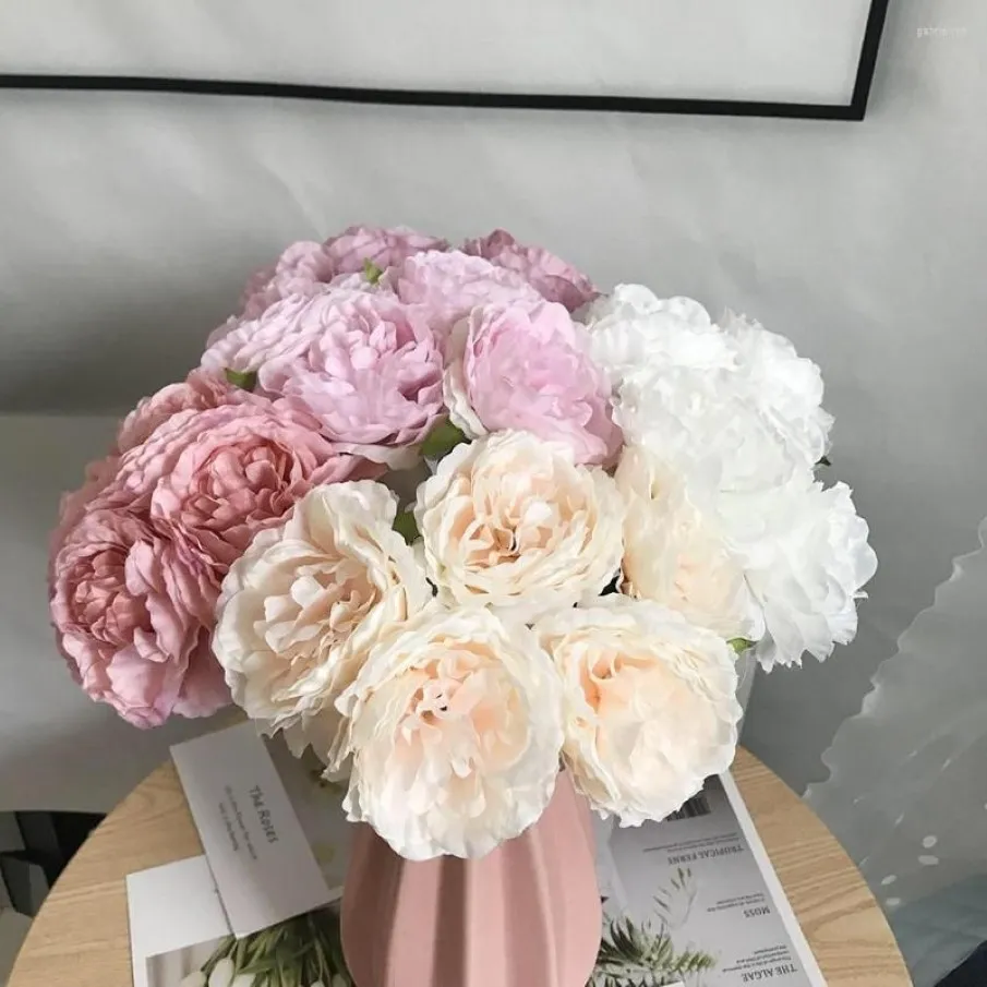 Fleurs décoratives Péonie de soie artificielle pour la décoration de maison Bouquet Bouquet Bride Fake Flowl Flower Faux Living Room2306