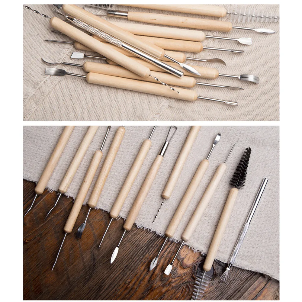 11st Clay Pottery Sculpting Tools med trähandtag och stål för keramikskulptur Clay Modeling Paint DIY Craft Ceramic Tool