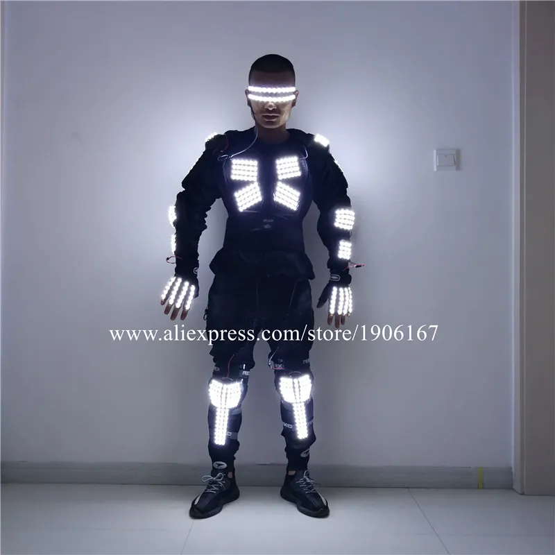 Neue LED Luminous Roboter Dance Anzug mit Gläser Handschuhe LED Blinking Rüstung LED LED OUTFITS BAGE Performance Kostüm Kleidung