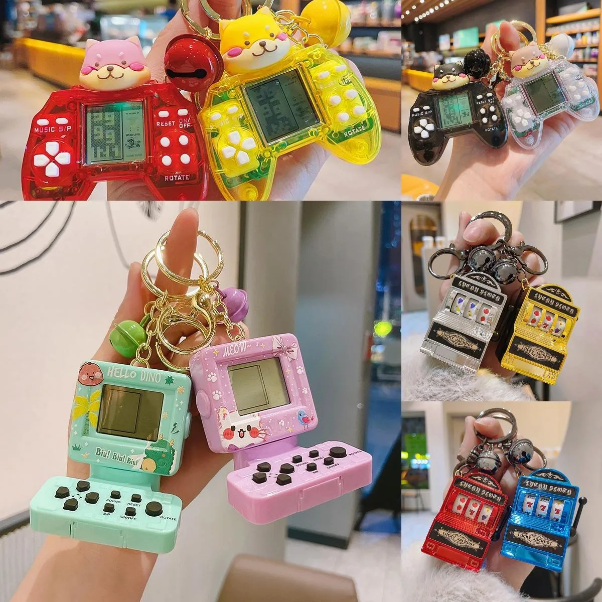 Creative Cartoon Personality Mini Game Machine Keychain Söt handhållen Tetris Game Machine Internet Celebrity Pendant