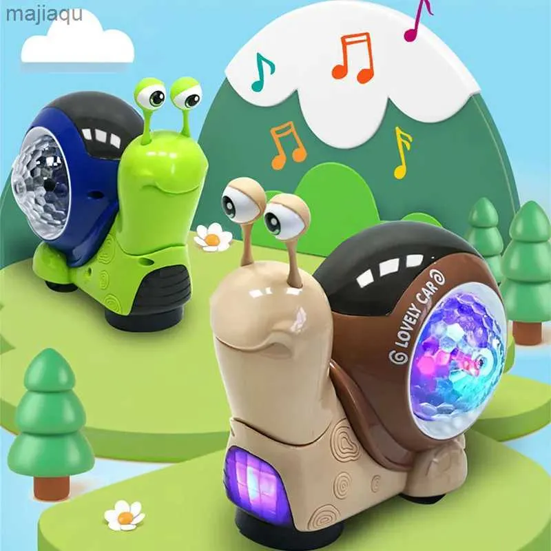 Electric/RC Animals Electric crawling flash sound nodding snail toy baby 0-3 Yers light projection music interactive game electronic petL2404