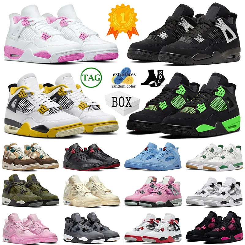 2024 New Jump Man 4 Pink 4S basketskor Black Panther Women Big Size Green Thunder Sports Sail Cacao Wow Flat Trainers Sneakers With Box