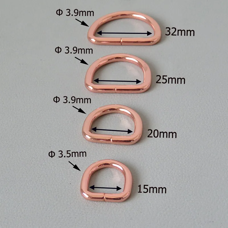 15 mm 20 mm 25 mm 32 mm Conada de oro rosa Metal de metal pesado D Anillo D para bolsas de mochila Collar de perros Collar de perros Dee Buckles Accesorio de bricolaje