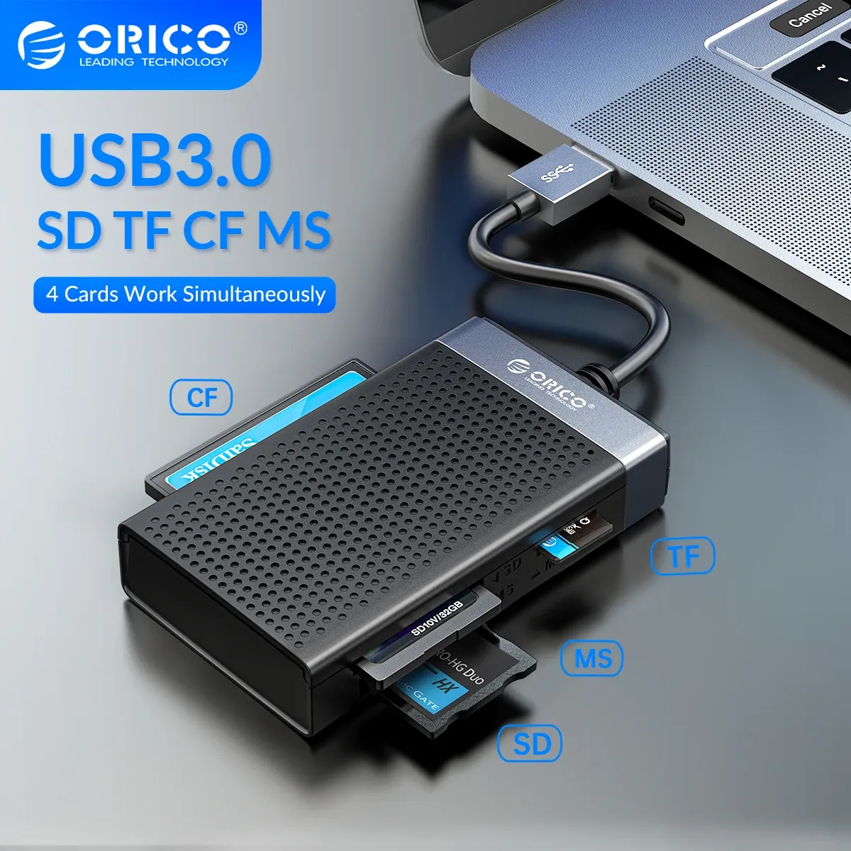 Hubs Orico 4 dans 1 USB 3.0 USB C Memory Memory Card Reader SD TF CF MS Adaptateur de carte flash compacte 5 Gbit