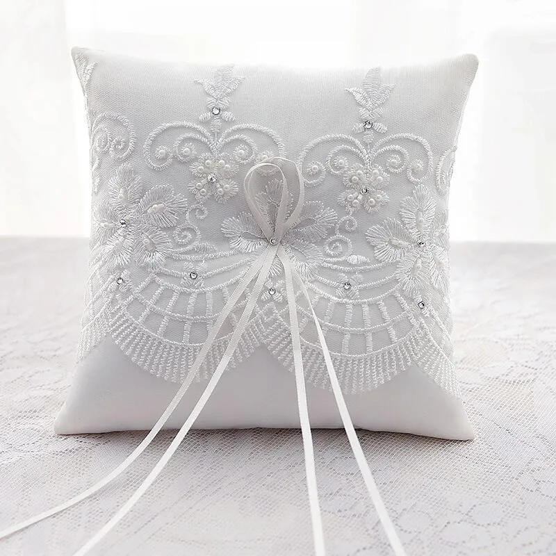 21x21cm de alta qualidade anel de casamento travesseiro artesanal renda de renda bordada shinestone Flowers Chopushions Decoração de casamento noiva