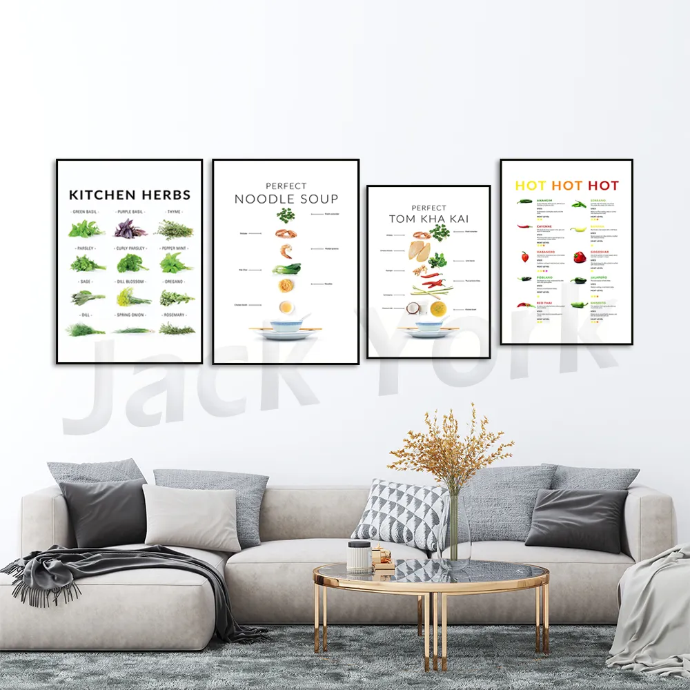 Affiche Nouilles Infographie, affiche Tom Kha Kai Infographie, affiche Info Graphic, Affiche d'herbes de cuisine,