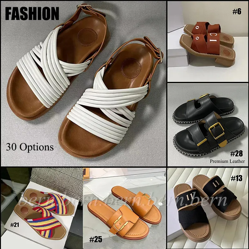 30 Alternativ Premium Fashion Women's Canvas Slides tofflor Lädersandaler för Summer Beach Sandals