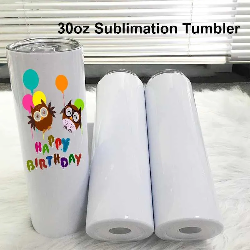 Tasses 30oz sublimation gobeurs maigres avec couvercle et pailles en acier inoxydable isolée de fête de Noël en tasse de Noël 240410