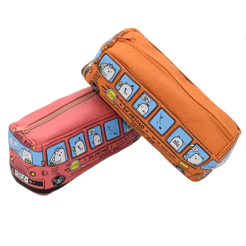 Okul otobüsü kalem kutusu, büyük kapasite, tuval araba kalem çantası, okul öğrenme aracı, turuncu, kırmızı, sarı, 12 adet