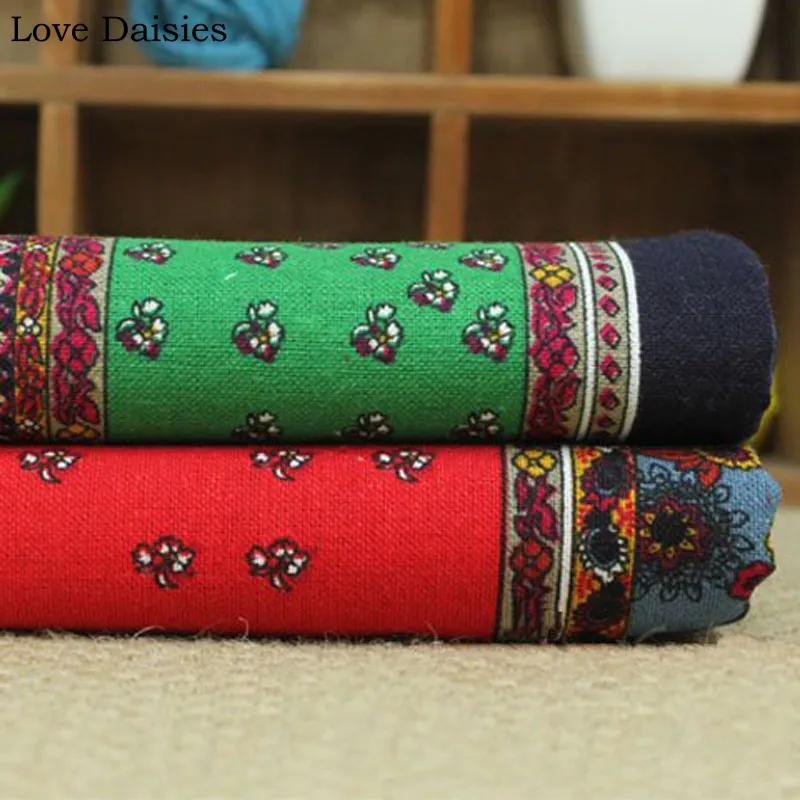 Bomull/linne Etnisk textilduk Patchwork Style Flower Tyger för bordduk Gardinkläder Handverk Hantverk Hemvävnader Tela