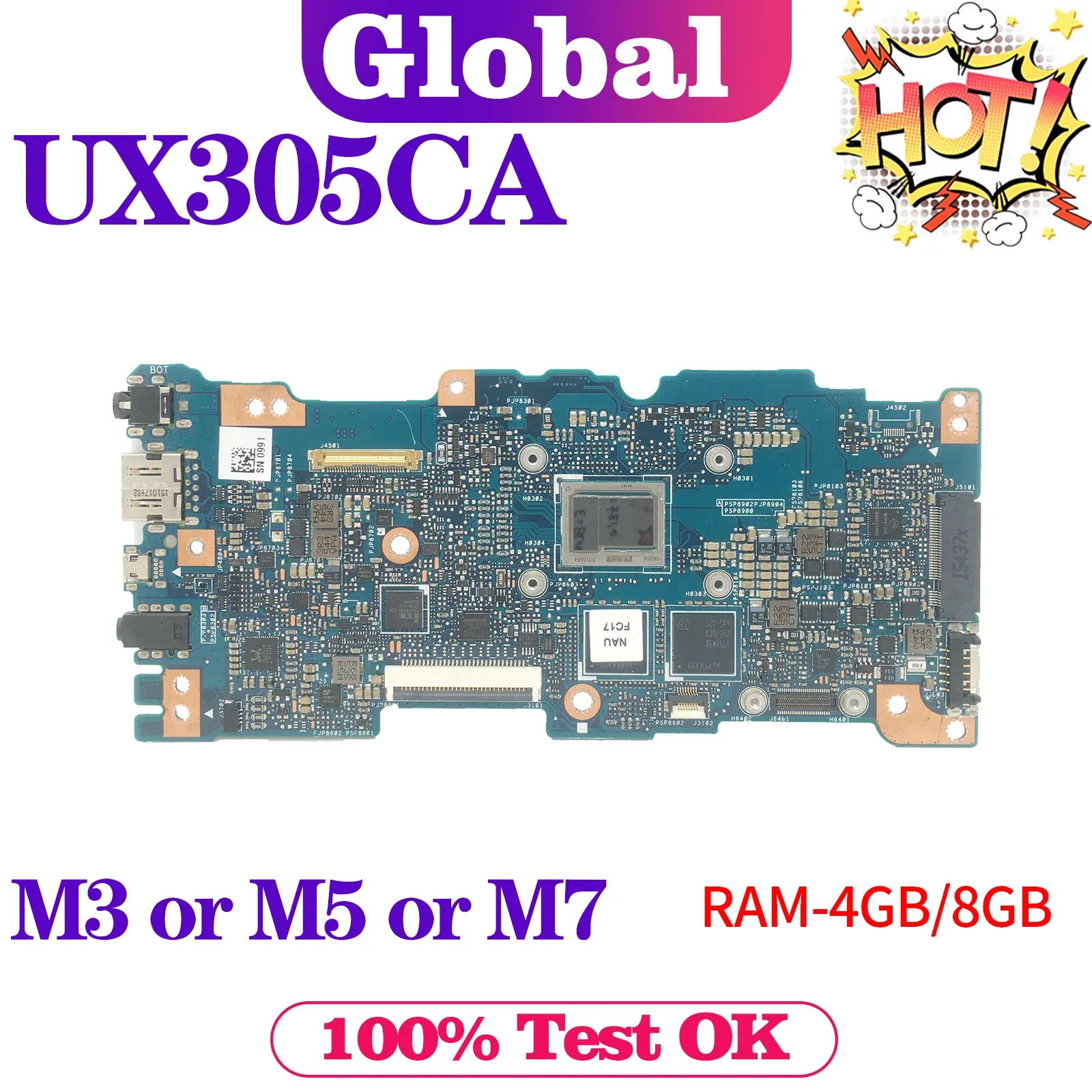 Moderkort Kefu UX305C Mainboard för Asus Zenbook UX305CA U305CA Laptop Motherboard M3 M5 M7 4G/8Gram Notebook Main Board