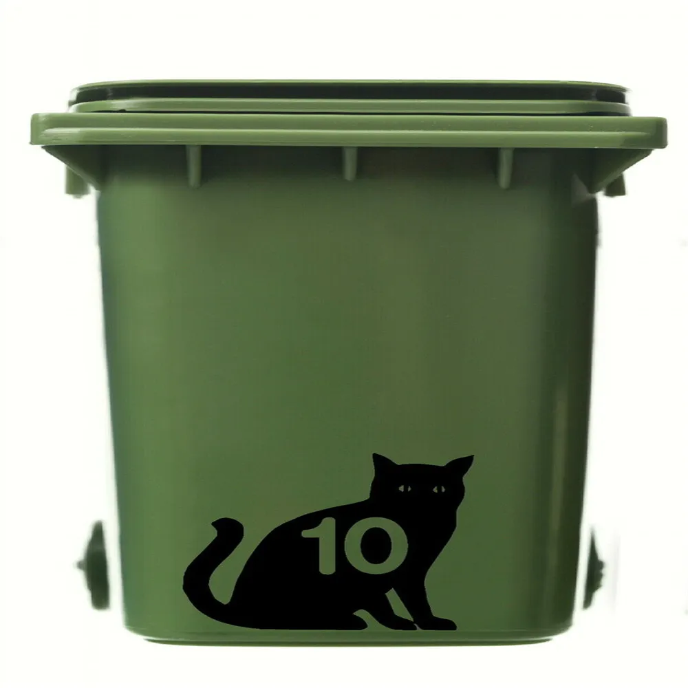 X 3 индивидуальные колеса мусорной корзины. Дом номер кошка дизайн симпатичные наклейки на кошки 2 цвета