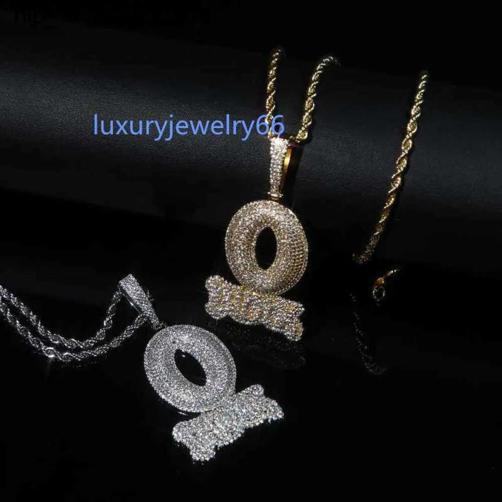 Anpassad 925 Silverhalsbrev Letter o Block Pendant Shiny VVS Moissanite Hip Hop Rock Rapper Men Women Rope Chain Jewelry