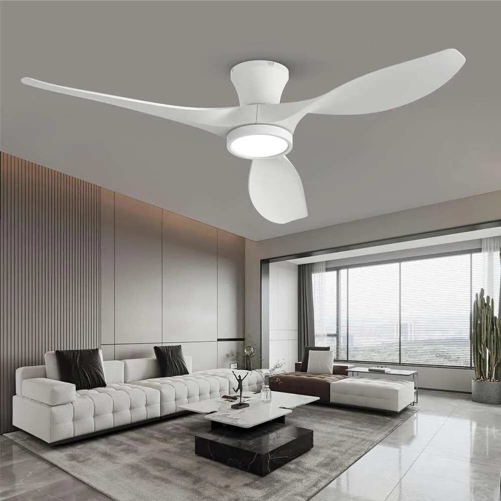 Ventilateur de plafond de 52 pouces moderne avec lumières et télécommande pour la chambre, le salon et le patio - Moteur DC réversible calme - finition blanche