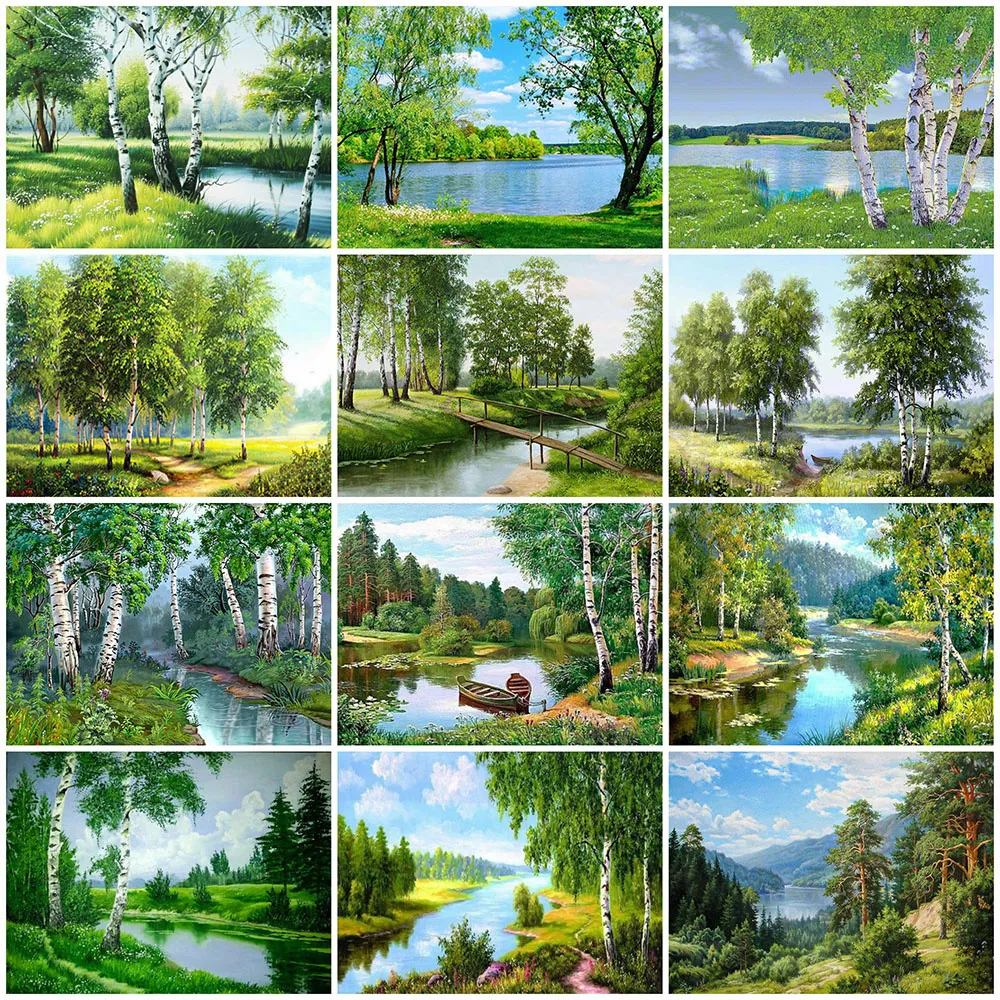 Evershine Diamond Painting Tree Rhinestone Picture 5d Diy Diam Borduurwerk Leer Landschap Kruis Stitch Mozaïek Birch Home Decor