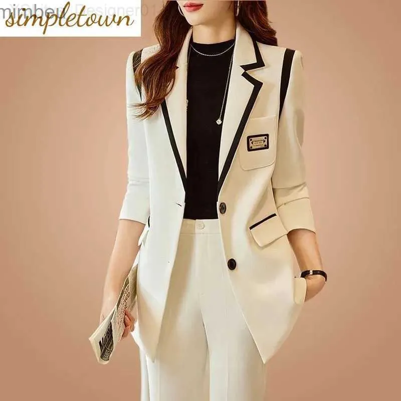 Damenanzüge Blazer Spleiß Jacke Blazer lässige Weitbeinhose Zweiteiler eleganter Frauenhosen Set Summer Office Business Set Outfits Kleidung C240410