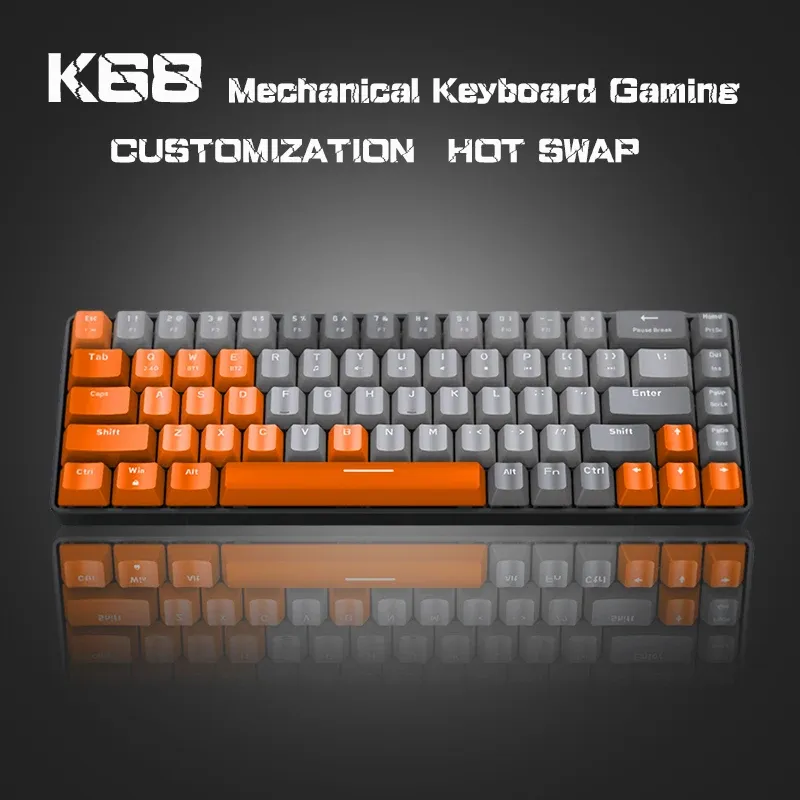 Tangentbord Shuizhixin K68 Mekaniskt tangentbordspel 2.4G Trådlös BT Bluetooth -tangentbord Anpassad spel HOTSWAPPABLE 68 Keys för PC Gamer