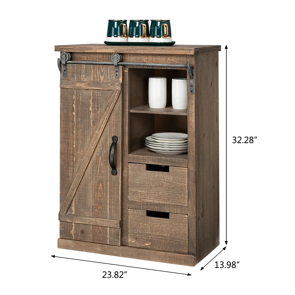 Gabinete de madeira vintage American Country Retro Móveis Tabela de madeira com 2 gavetas e prateleiras Gabinete lateral de TV 60.5x35.5x82cm