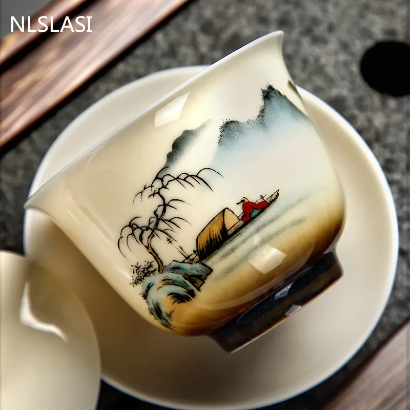 Retro keramisk gaiwan teacup handgjorda sancai te turen kinesiska tesvarare tillbehör dricker bärbar rese personlig kopp