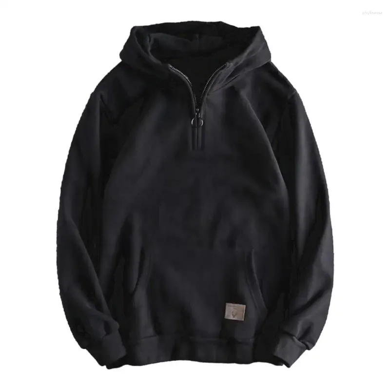 Hoodies masculinos Men Hoodie espessou o zíper com capuz com grande manguito elástico de bolso para o outono de estilo de streetwear de inverno