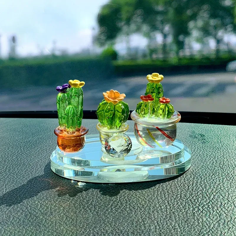 1 st handgjorda glas kaktusfigurer ornament mini bonsai dekor söt miniatyr skrivbord hantverk utsmyckning kreativ heminredning gåva