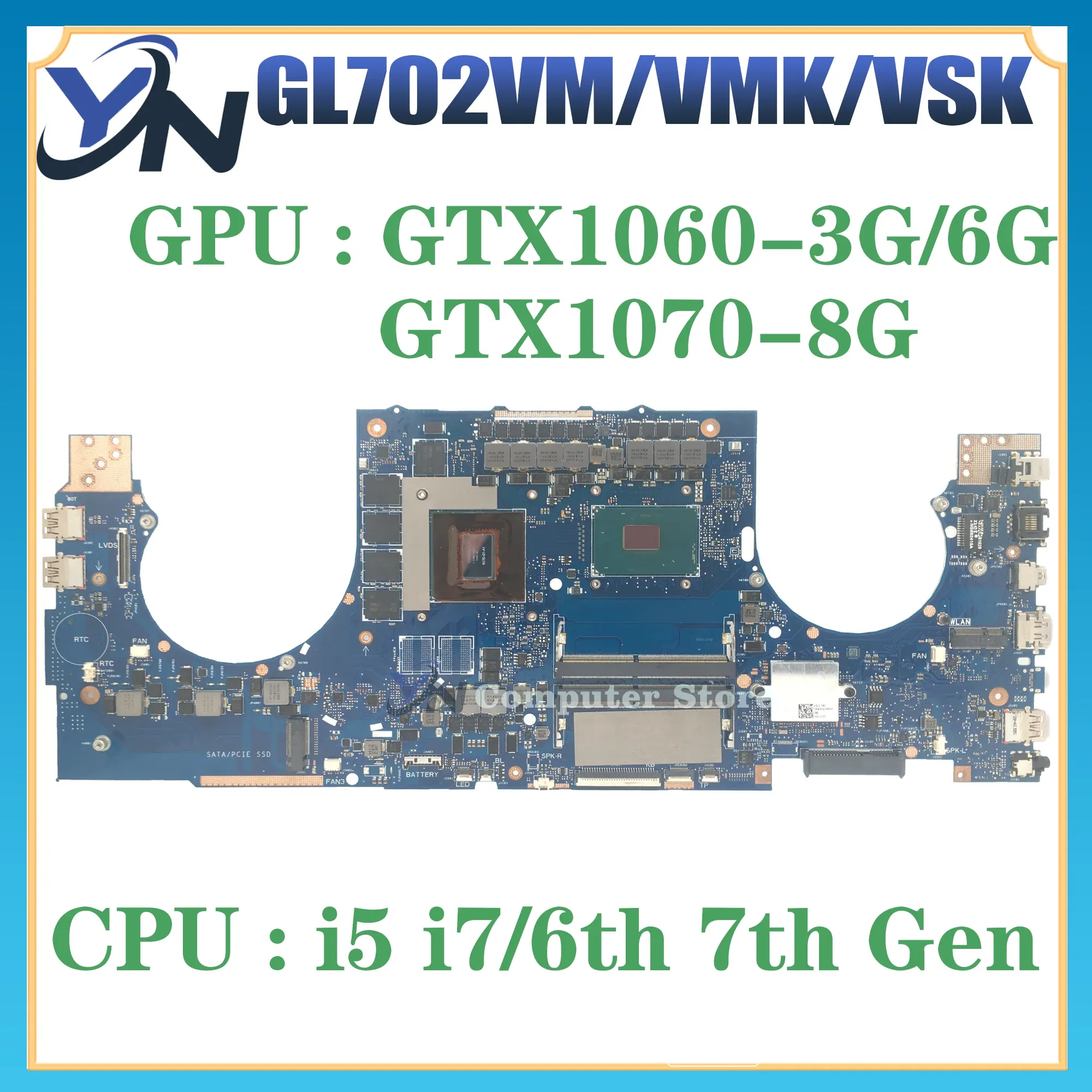 Moederbord GL702VM laptop moederbord voor ASUS FX70V GL702VMK GL702VSK GL702VS GL702VML GL702 Mainboard I5 I5 i7 I7 GTX10603G/6G GTX1070/8G