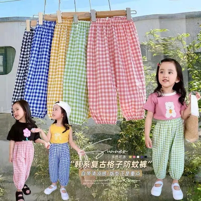 Pantalon de style coréen de style coréen pour bébés filles pantalon anti-mosquito vêtements d'été minces décontractés enfants enfants plaid