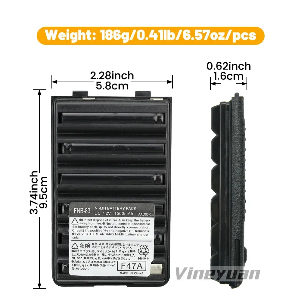 FNB-V83 7.2V 1500MAH NI-MH Ersättningsbatteri Kompatibelt för tvåvägs Radio Yaesu Vertex VX-410, VX-420, VX-160, FT-60R, FT-270