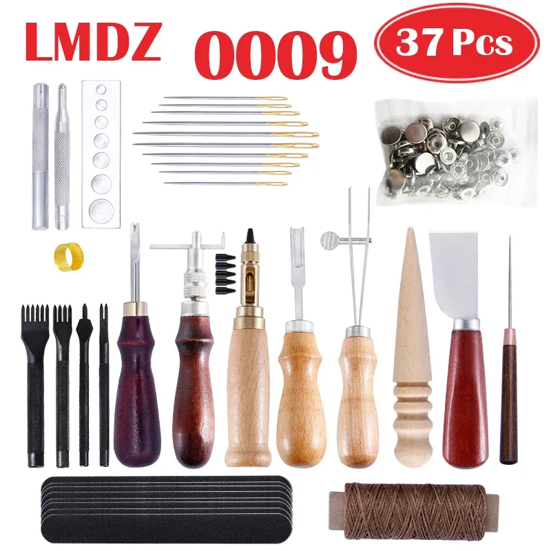 LMDZ DIY Leather Craft Tool Set Kit Hand Sewing Stitching Punch Carving Work Saddle Punching Cutting Tool Shoemaker Repair Tool