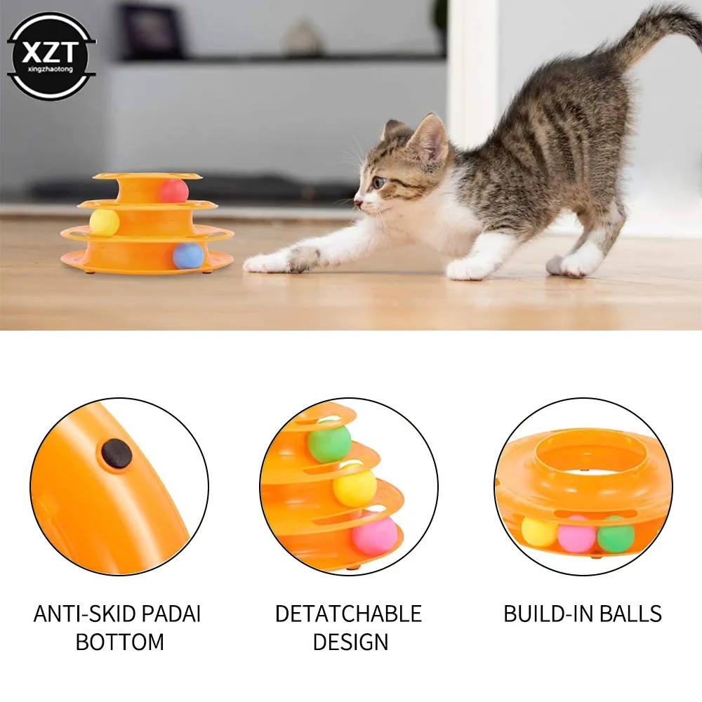 Pet Cat Dog Toy Three Levels Training Amusement Plate Kitten Tower Tracks Disc Cat Intelligence Amusement Triple Disc Tumblers