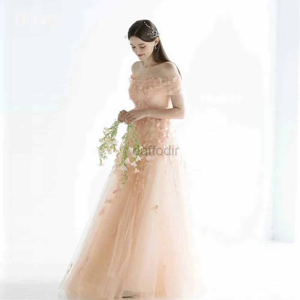 Urban Sexy Dresses Fairy Peach Pink Tulle Korea Lady Long Prom Dresses For Weding Photoshoot 3D Flowers Evening Clows Wedding Photoshootcl-515 240410