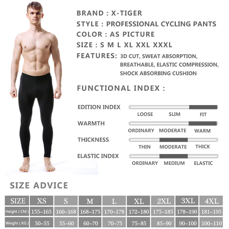 X-Tiger Winter Thermal Cycling Pants Warm Bike Byxor Racing Tights Cycling Pants With 5D Gel Padded Mountain Bicycle Pants