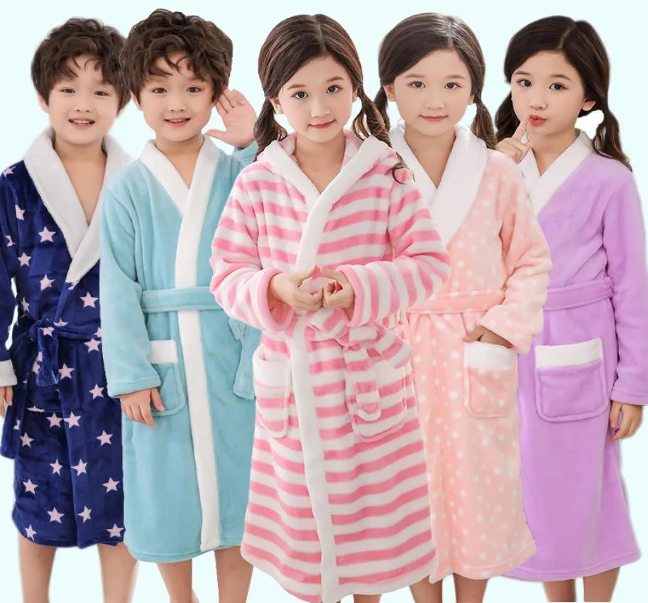 Nuevo bata de baño tibio para el invierno para niños con túnicas de franela alargada 514 años