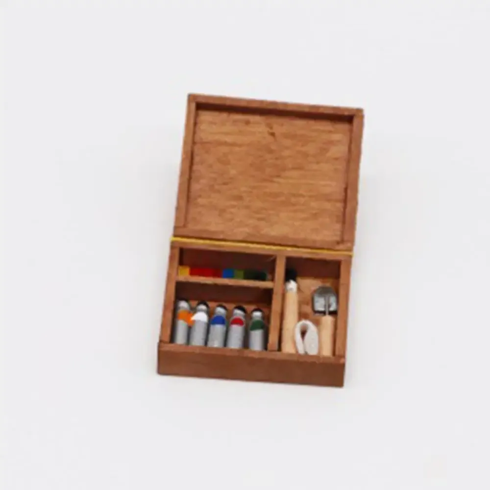 Miniaturdekor 1/12 Doll House Paintbox Gemälde Staffelei Palette Kunstzimmer Szene Dekor Dollhouse Accessoires