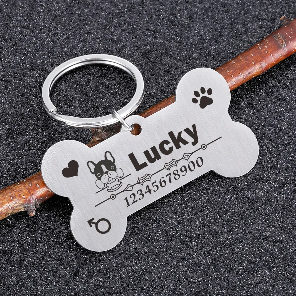 Engraved Pet Id Tags Custom Metal Bone Collar for Cat Silent Tag Personalized Collar With Name Plate Anti-lost Dog Accessories