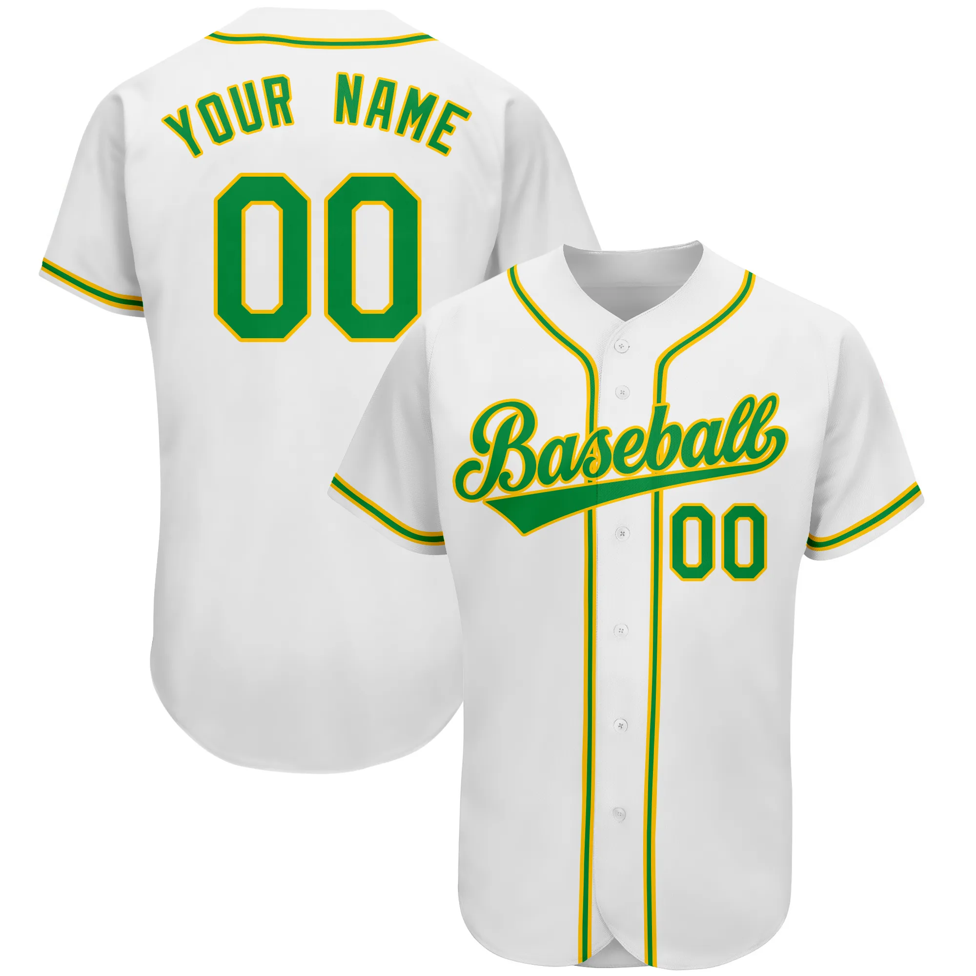 New Style Custom Baseball Jersey Team Training Uniform Printing Add Own Name Number Softball Sports White Green Men Ladies/Kids