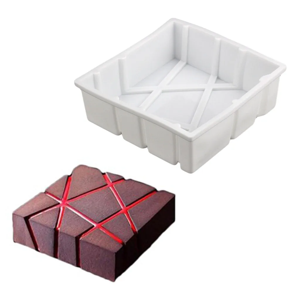 1pc oregelbundenhet geometri stor silikon kakform 3d mousse dessert silikonformar fyrkantiga kakbakar formar dekorera verktyg