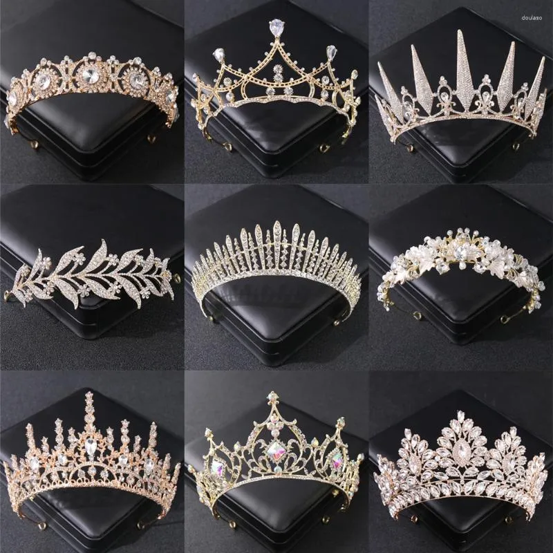 Clips de cheveux Gold Color Crystal Rinestone Crown Tiara for Women Bride Luxury Prom Party Diadem Wedding Bridal Accessoires bijoux
