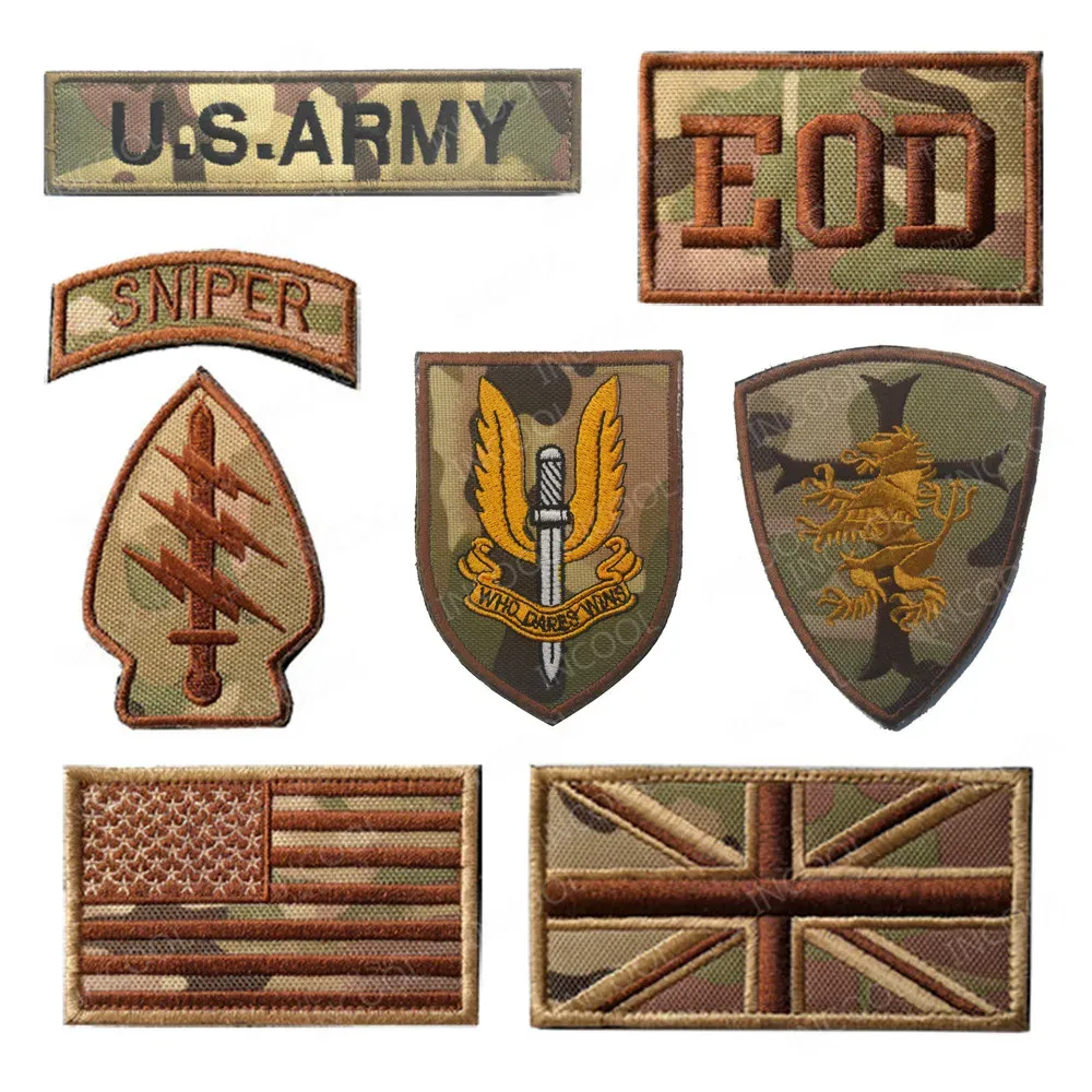 Patches bordados do exército do exército dos EUA EOD Sniper Patch UK USA America Flag Brachabra Bordgets decorativos de bordados