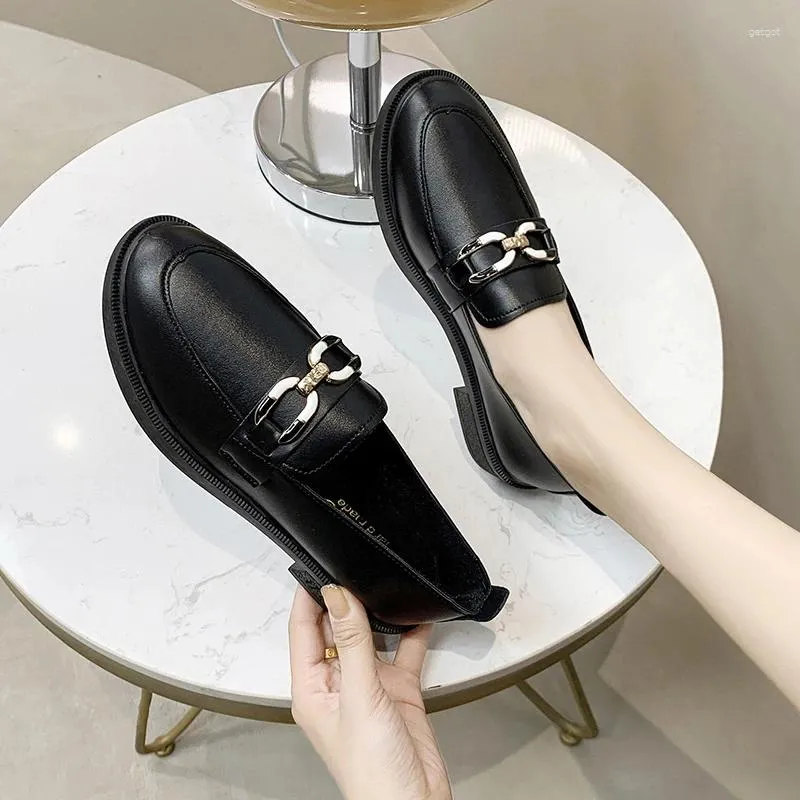 Casual Shoes Women's 2024 Fashion Loafers Flats Classic Retro Office & Career Women Metal Round Toe Female Zapato