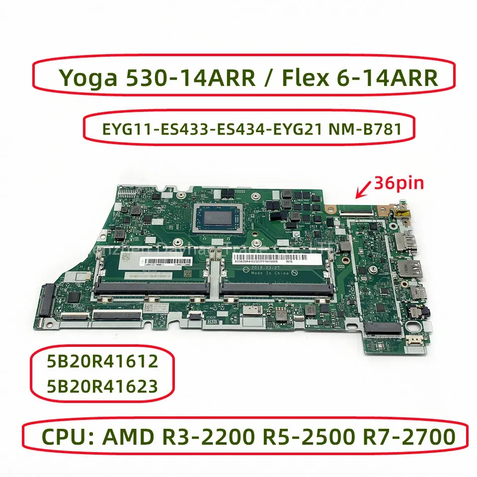 Motherboard EYG11ES433ES434EYG21 NMB781 für Lenovo Yoga 53014arr Flex 614arr Laptop Motherboard mit R32200 R52500 R72700 CPU DDR4