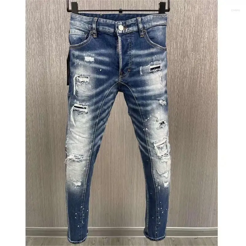 Jeans pour hommes décontractés Motobiker High Street Denim Fabric Pantalon Fashion Hole Spray Paint A610