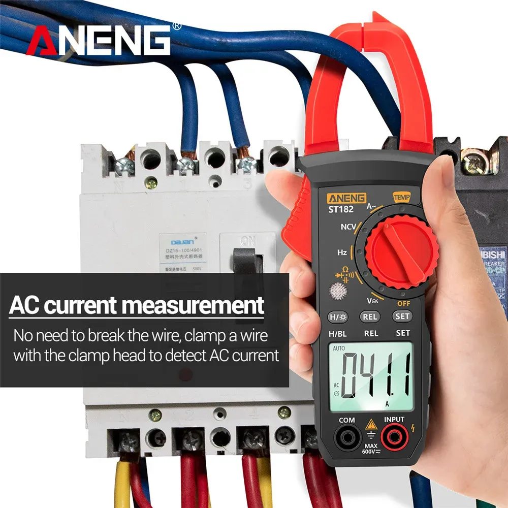 ANENG ST182 디지털 클램프 미터 AC 전류 멀티 미터 DC/AC 전압 전압 전압 테스터 AMP HZ CAPACITANCE NCV OHM TEST