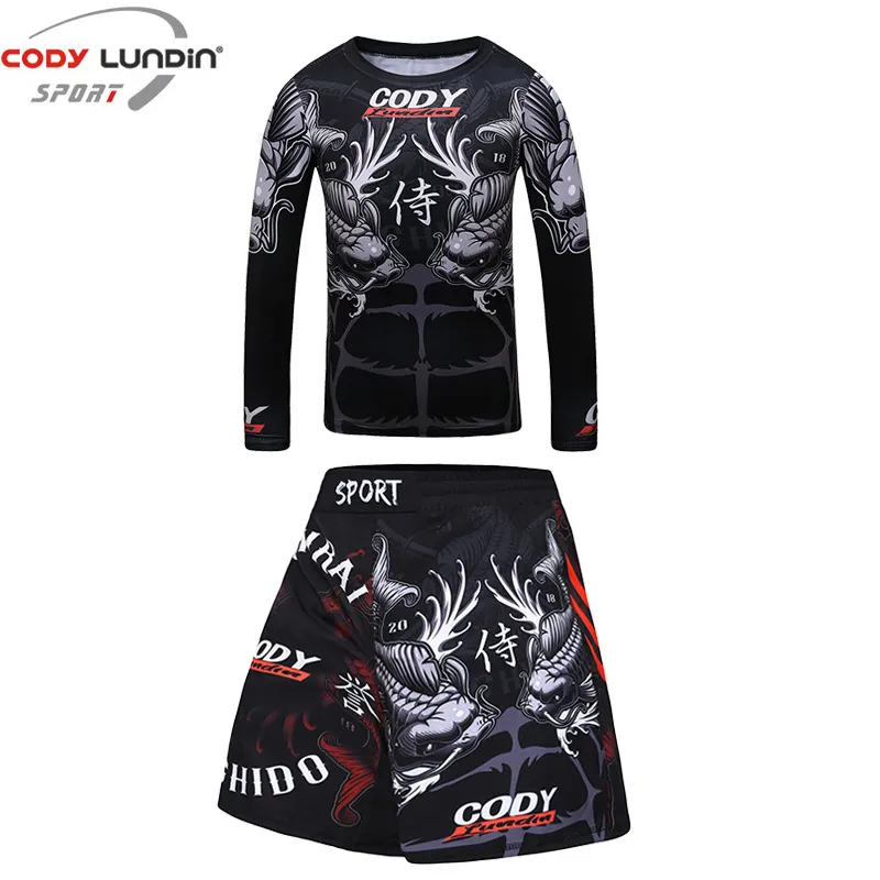 Kickboxing Kids Rashguard Jiu Jitsu T-shirt +byxor Set Kids MMA Shorts Fight Sportsuit BJJ Boxing Jerseys Children MMA Clothing